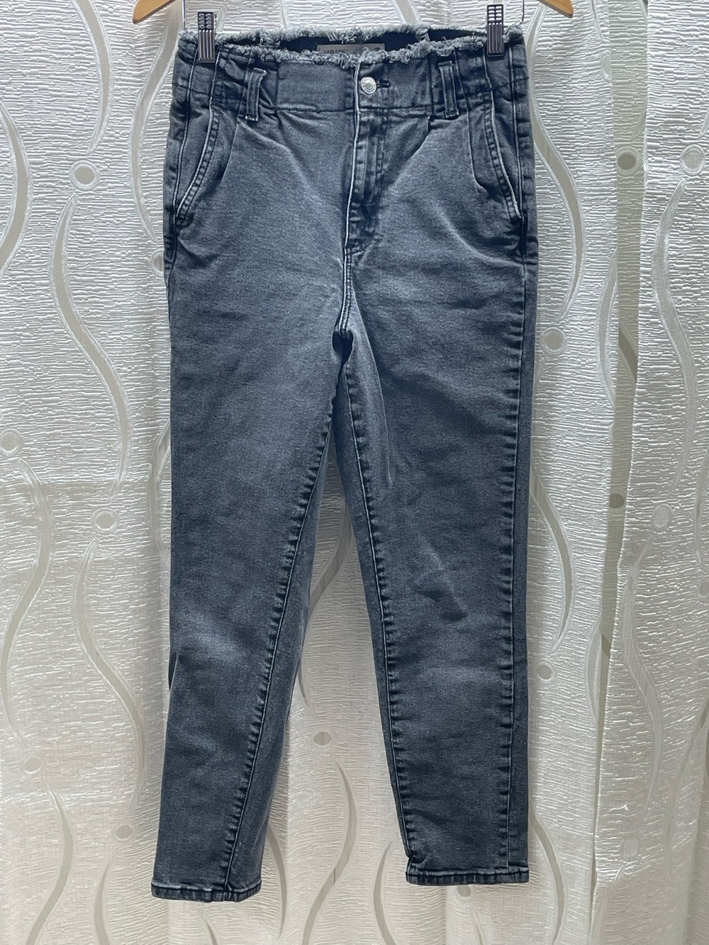 Garage Skinny Jeans Womens Size 3 Black Frayed Paperbag Waist High Rise